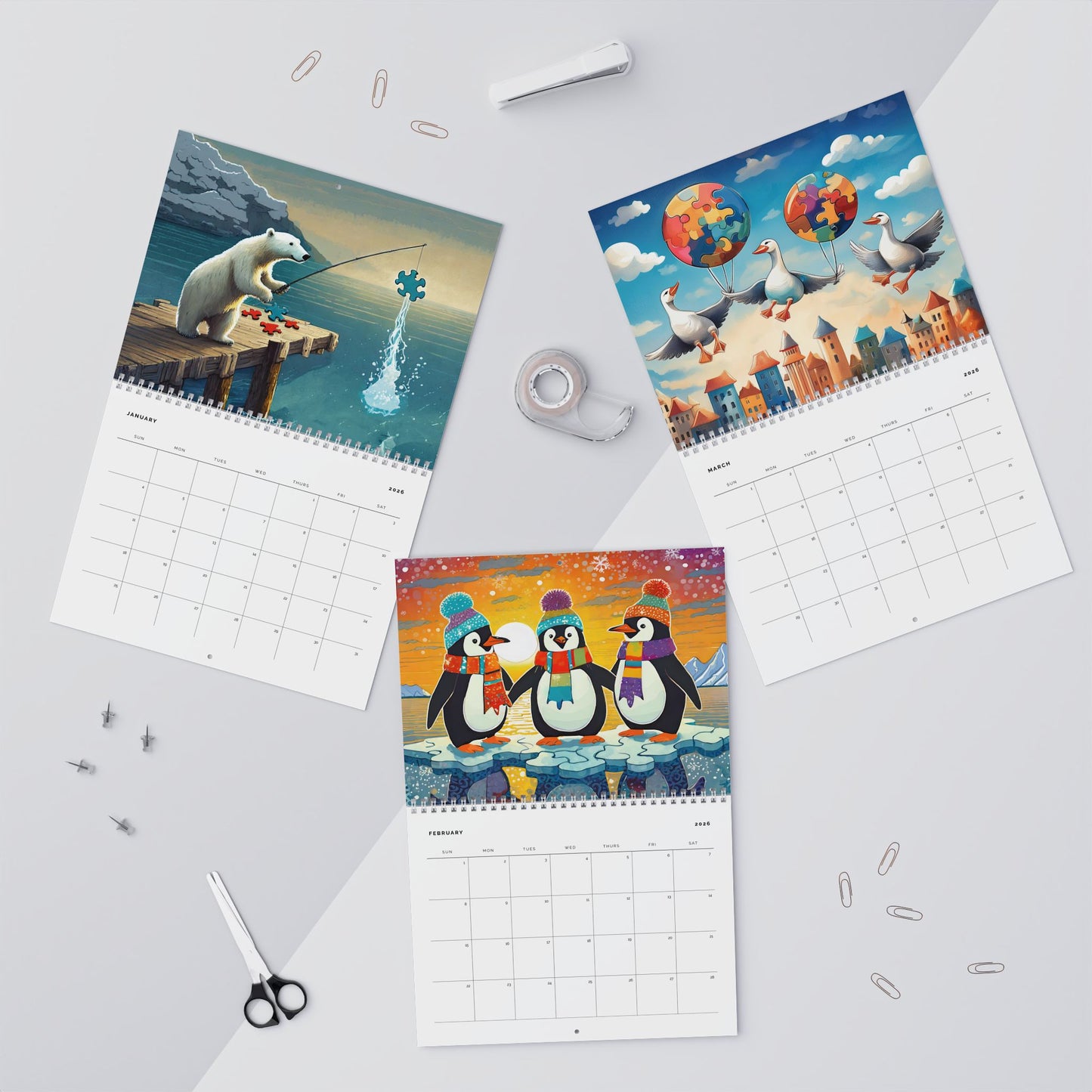 PUZZLING ANIMALS 2026 WALL CALENDAR