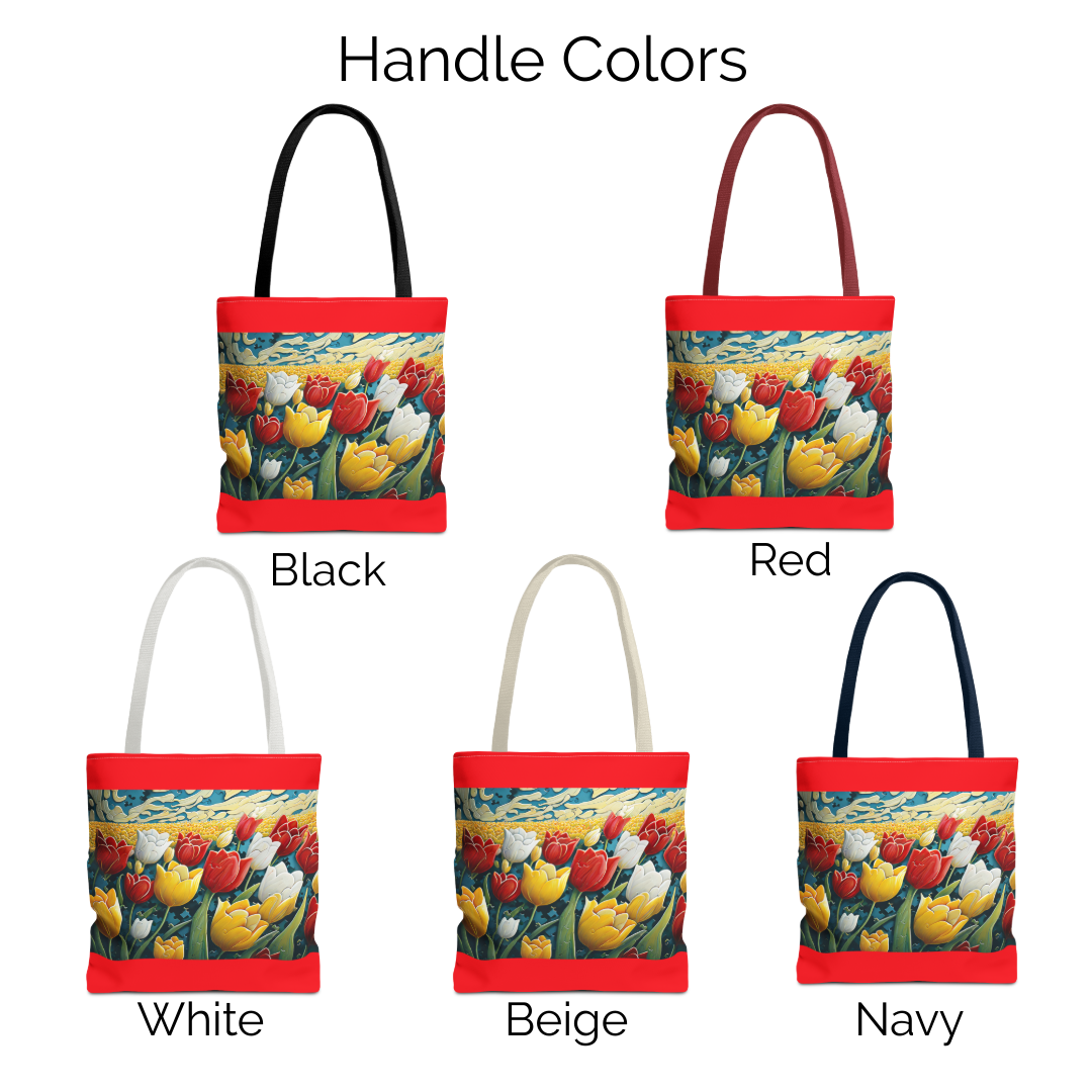 Tulip Tote Bag -- Red Background & Yellow Signature Banner