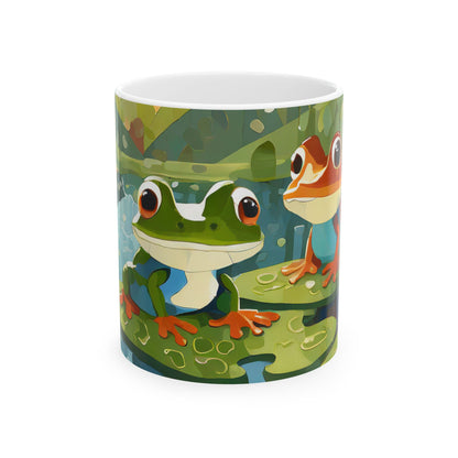 FROGS ON PUZZLE-PIECE LILY PADS Mug (11 oz & 15 oz)