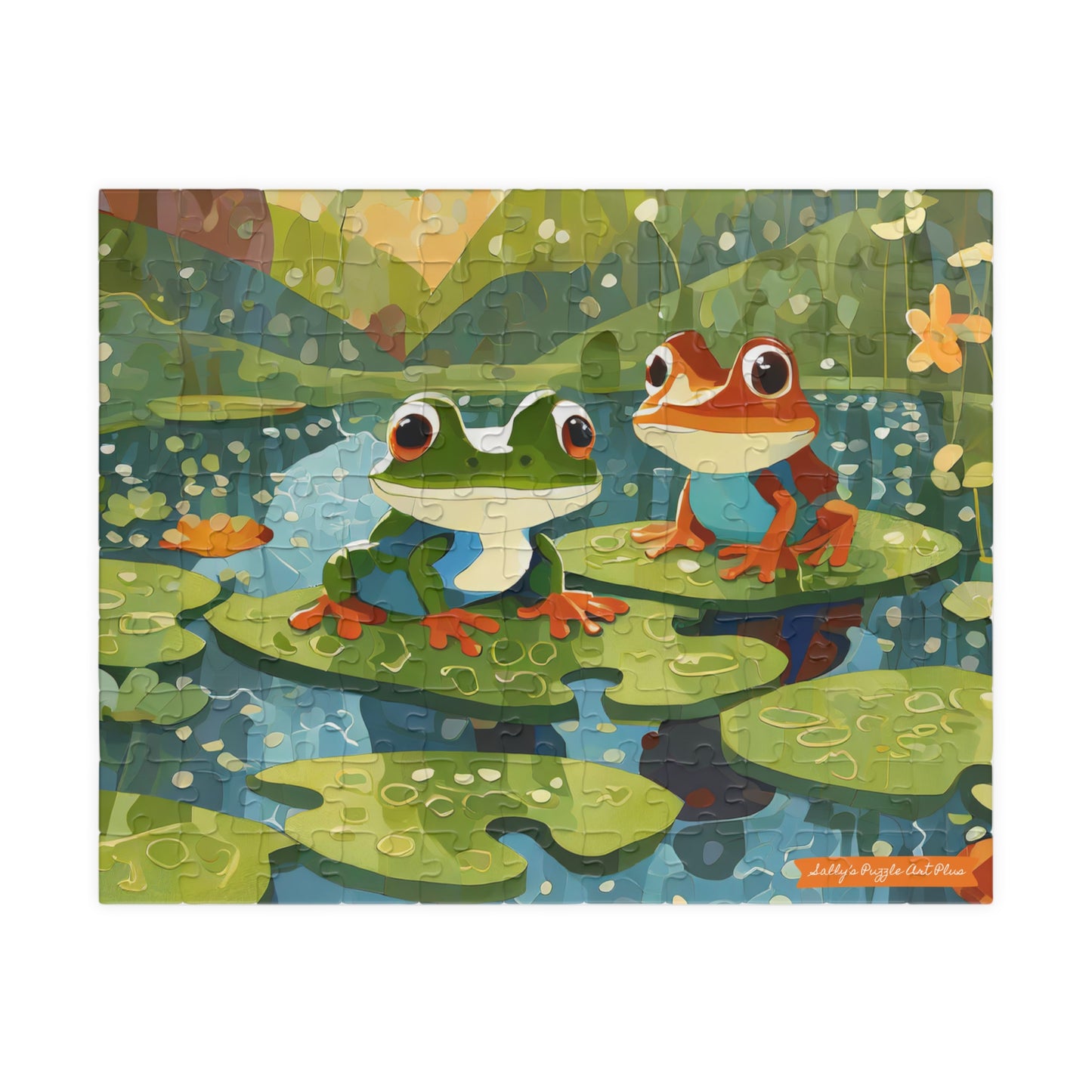 FROGS ON PUZZLE-PIECE LILY PADS: 110-Piece Jigsaw Puzzle