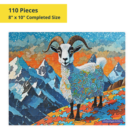 PUZZLE-PIECE ART: Mountain Goat's Puzzling Perch 110-Piece Jigsaw Puzzle