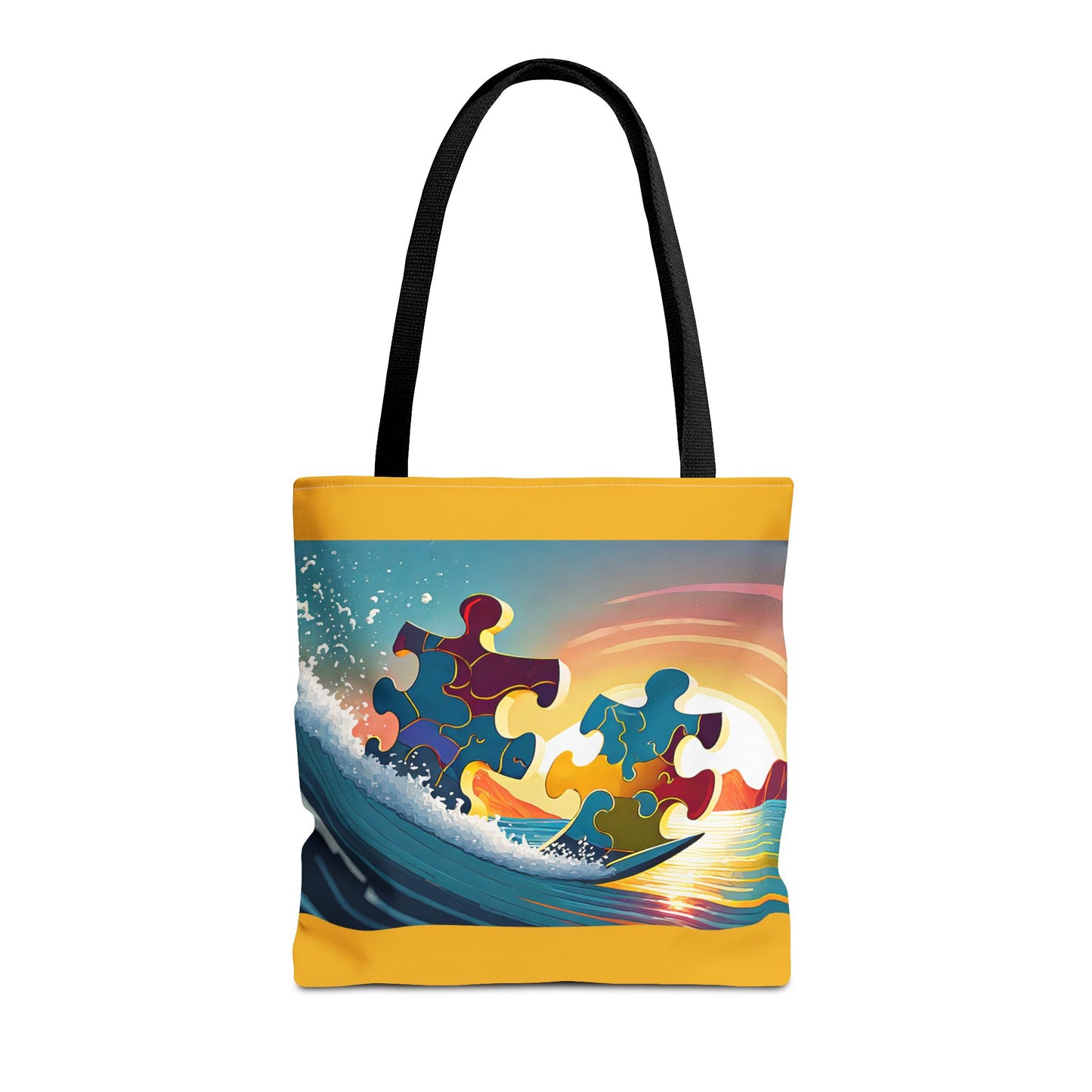 Puzzle-Piece Pals Catching a Wave Tote Bag