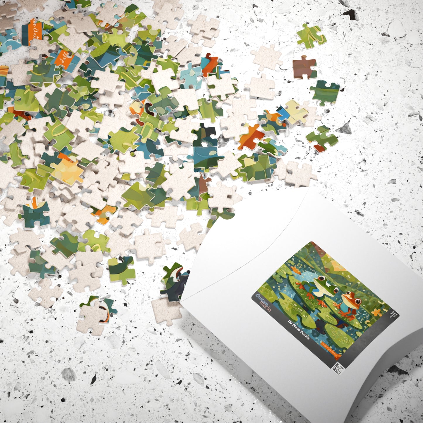 FROGS ON PUZZLE-PIECE LILY PADS: 110-Piece Jigsaw Puzzle