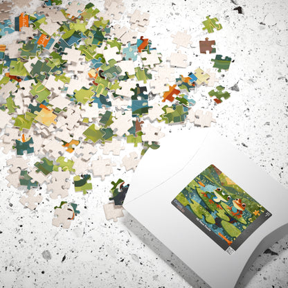 FROGS ON PUZZLE-PIECE LILY PADS: 110-Piece Jigsaw Puzzle
