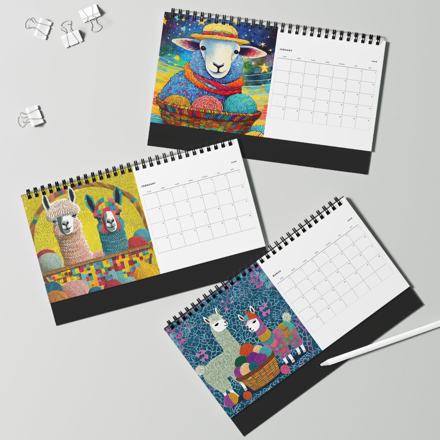 WHIMSICAL WOOL BUDDIES 2026 Desktop Calendar