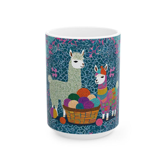 Enchanted Forest Mug — whimsical woodland art with soft colors, cozy gift for yarn lovers and knitters, available in 11oz and 15oz