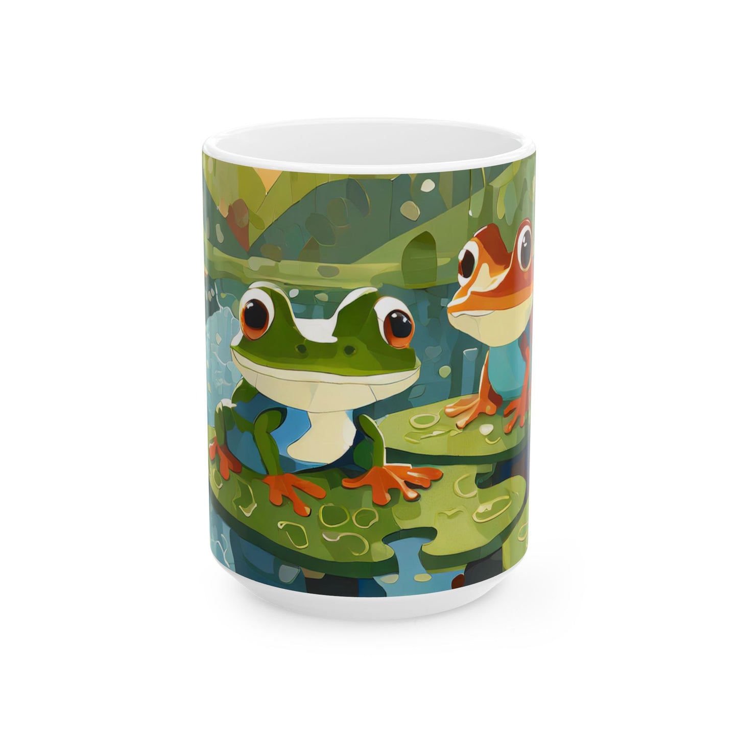 Frogs on Puzzle-Piece Lily Pads Mug (11 oz & 15 oz)