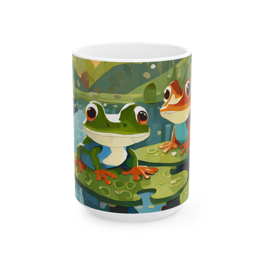 Frogs on Puzzle-Piece Lily Pads Mug (11 oz & 15 oz)