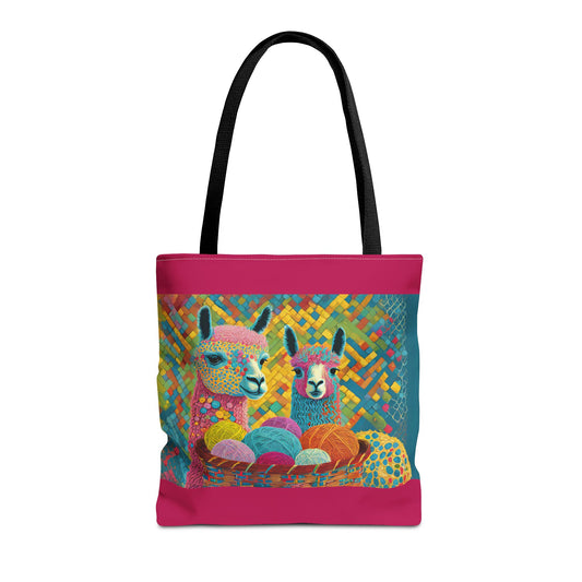 Magic Mosaic Tote Bag — Whimsical Two-Llama Illustration