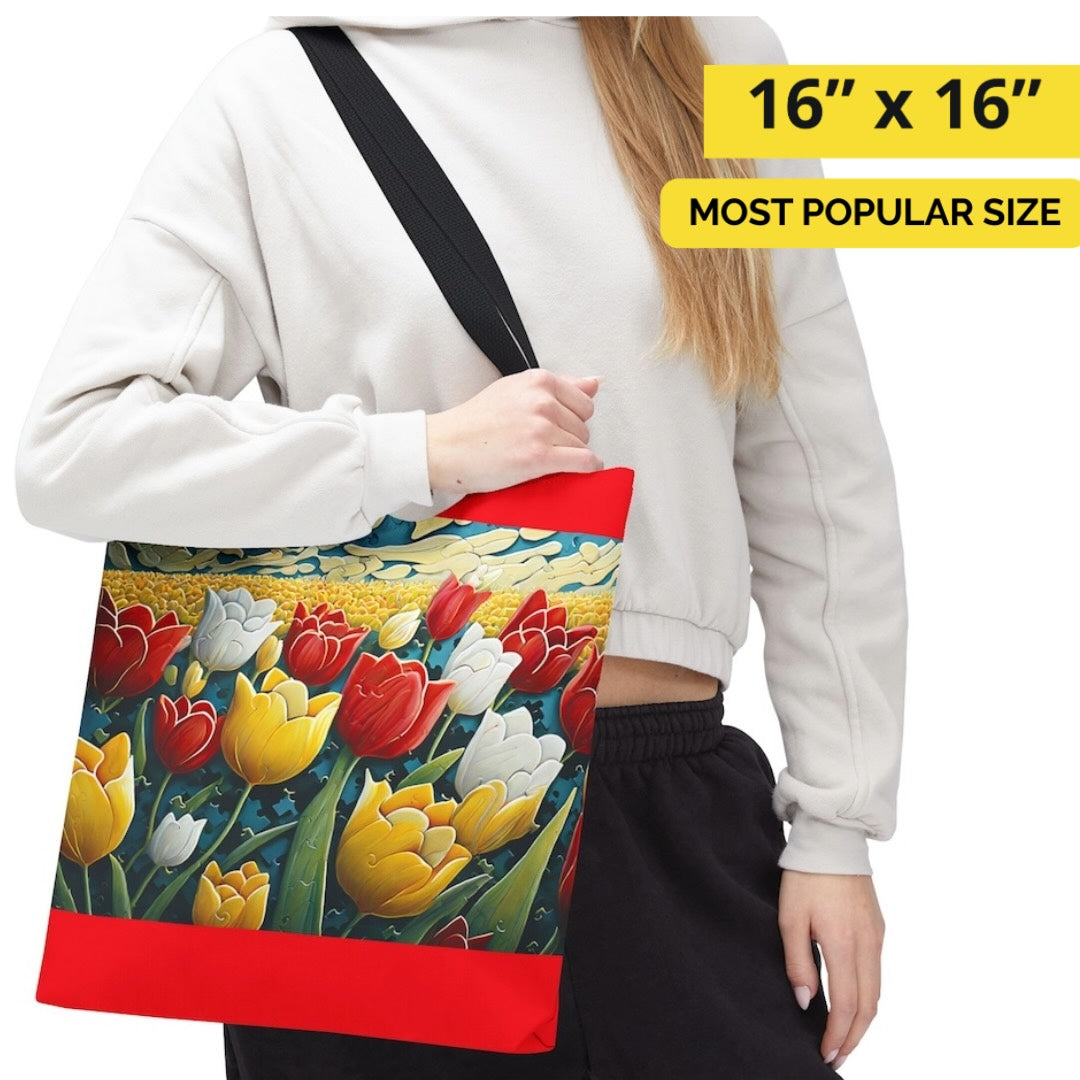 Tulips on Red Tote Bag