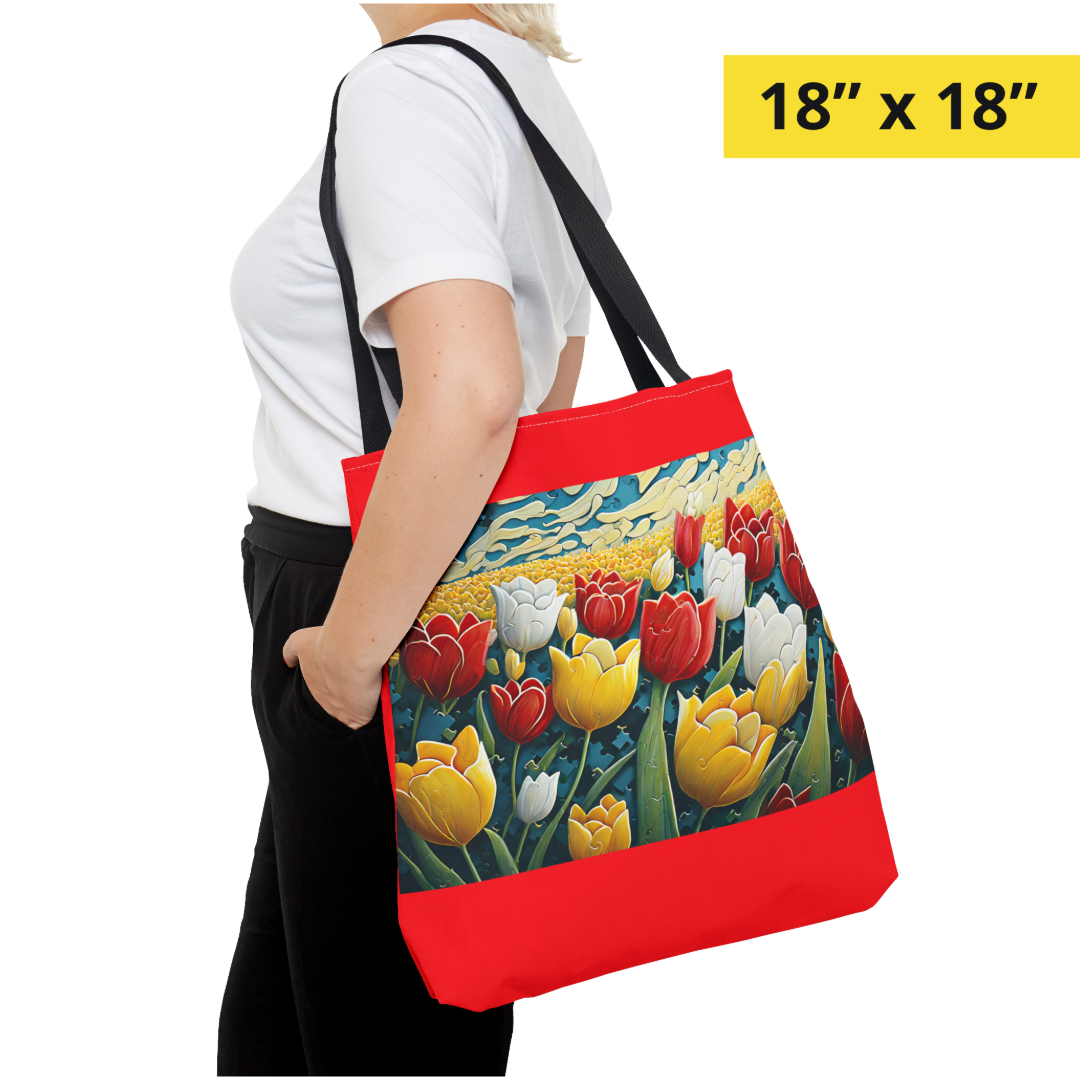 Tulip Tote Bag -- Red Background & Yellow Signature Banner