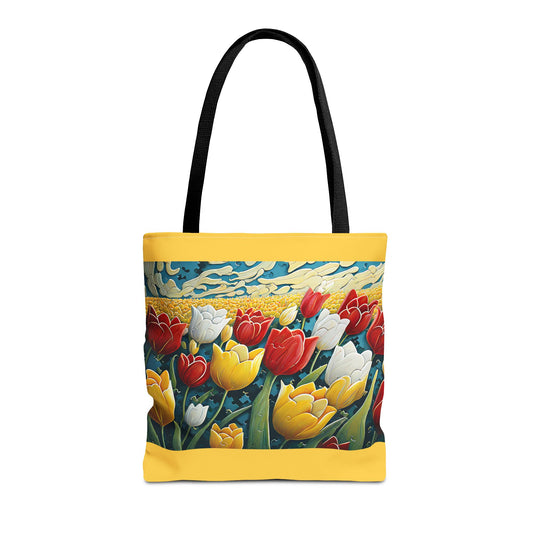 Tulip Tote Bag -- Yellow Background & Red Signature Banner