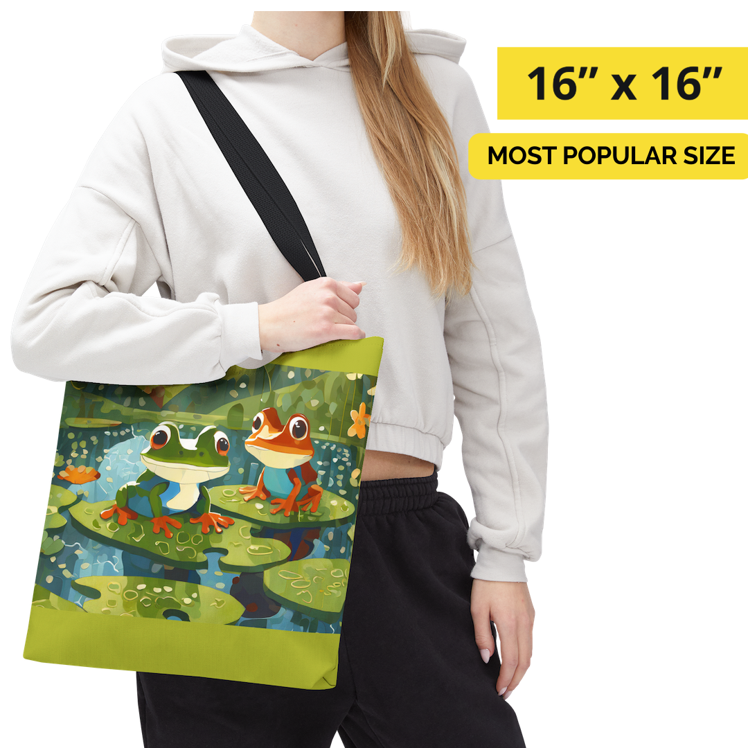 Frogs on Puzzle-Piece Lily Pads Tote Bag