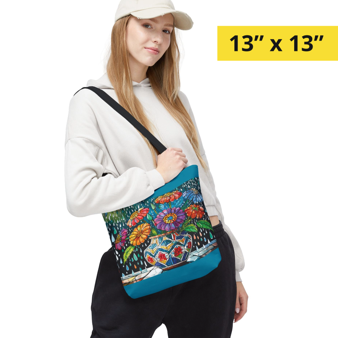 Mosaic Floral Vase and Crystal Rain Tote Bag