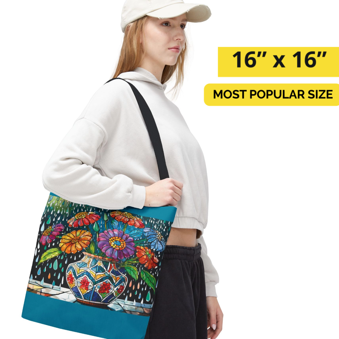 Mosaic Floral Vase and Crystal Rain Tote Bag