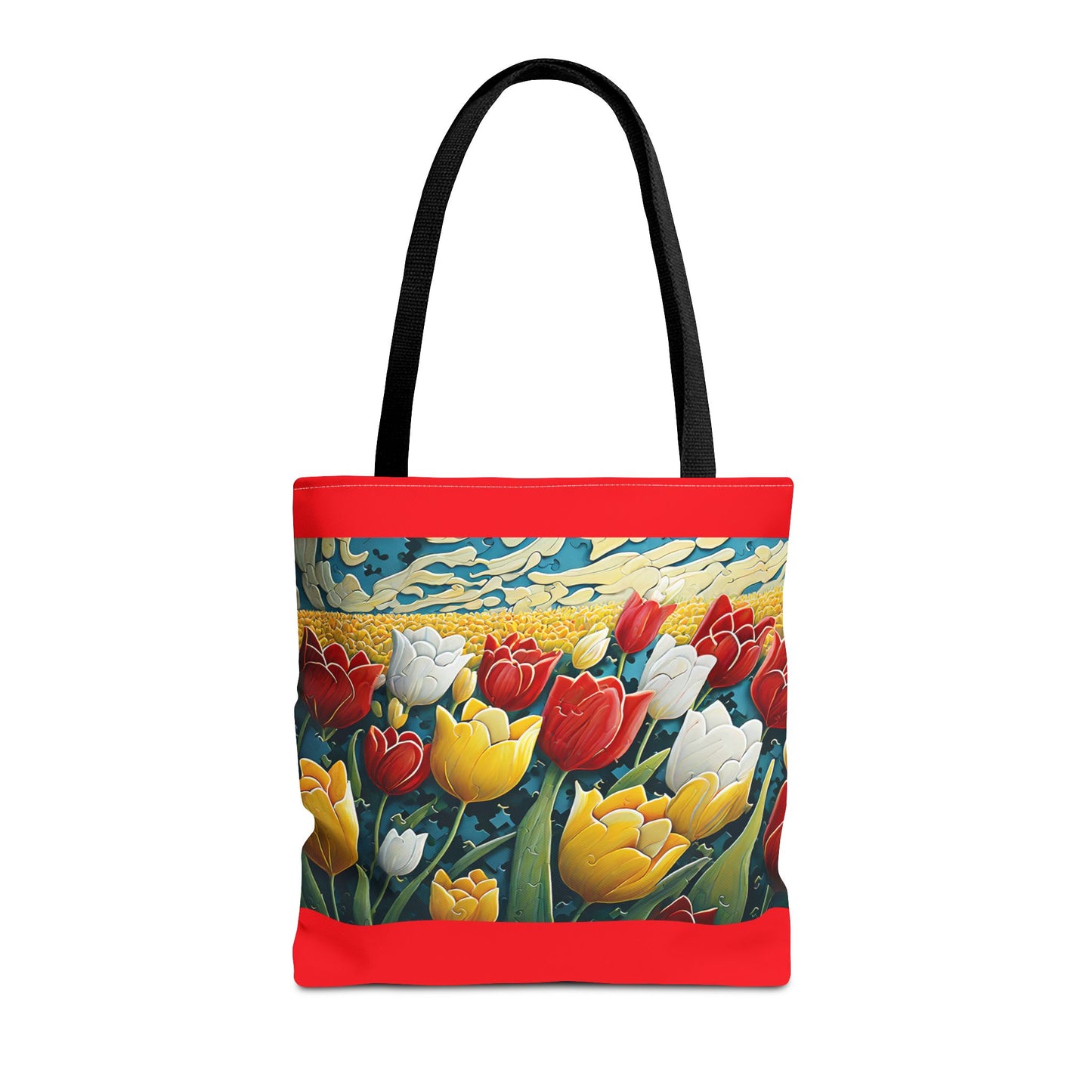 Tulip Tote Bag -- Red Background & Yellow Signature Banner