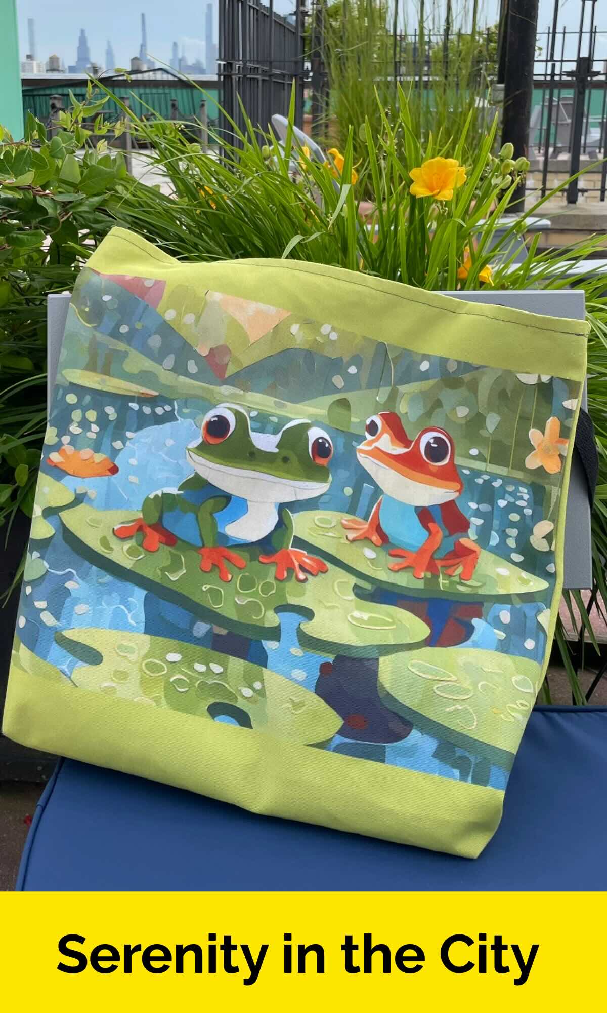 Frogs on Puzzle-Piece Lily Pads Tote Bag